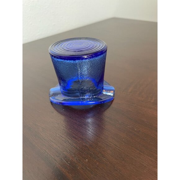 Vintage Cobalt Blue Glass Top Hat Ashtray - Picture 3 of 6